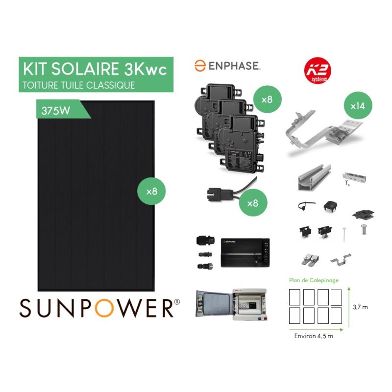 Kit 3kWc 8 modules SUNPOWER 375W 2L4C